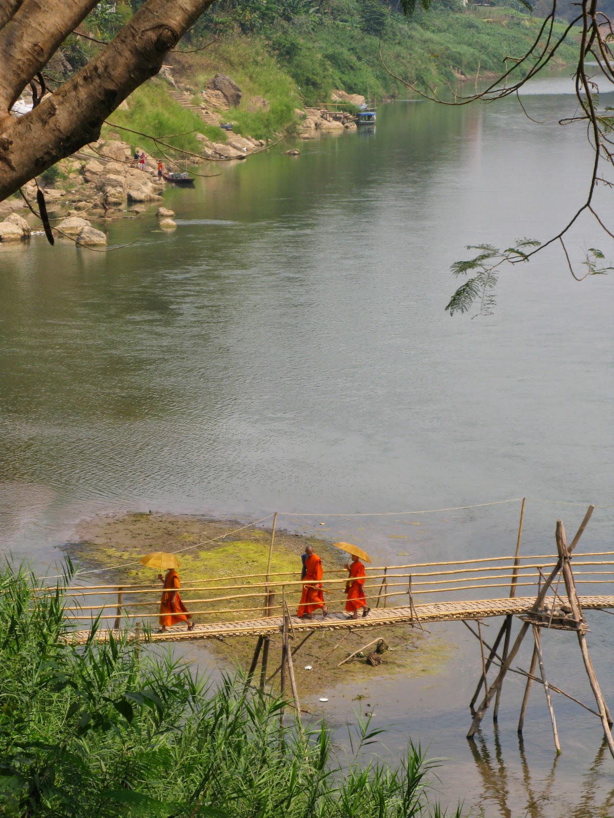 Monks crossing the Nam Khan