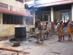 Cooking the daily free lunch at the Krishna Temple, Udupi