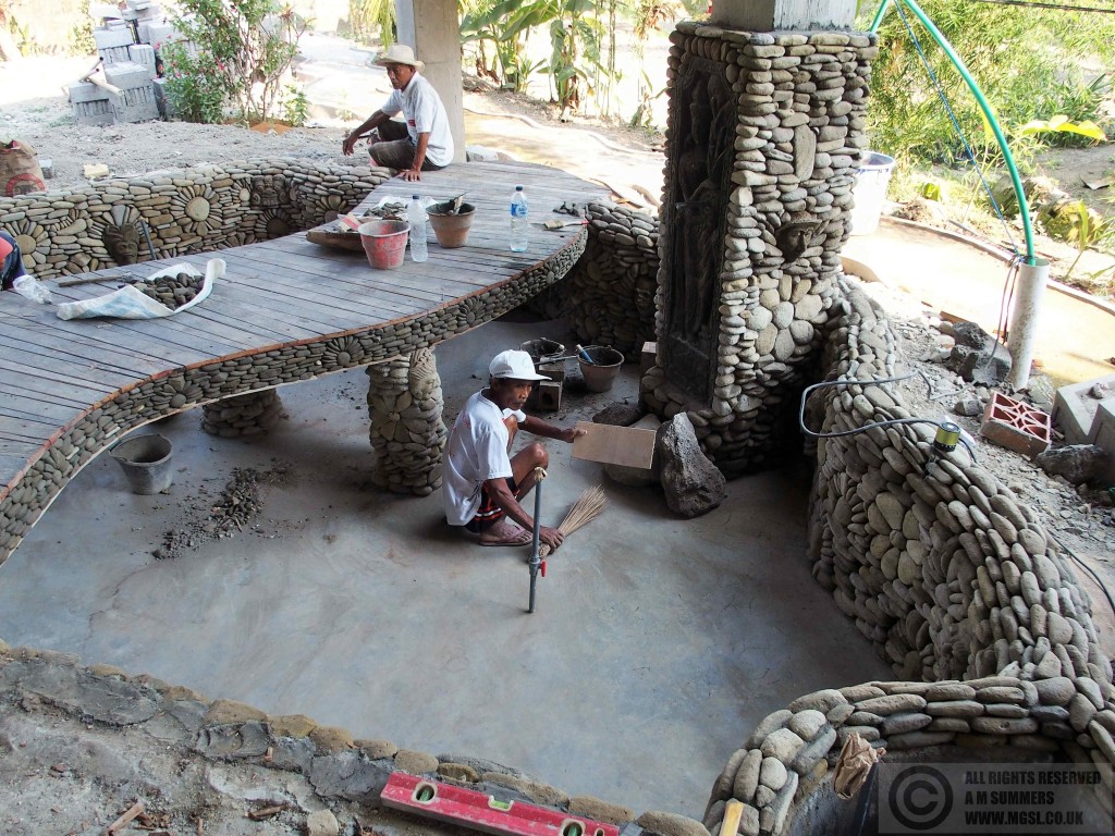 Working on typical Balinese decorative stone work